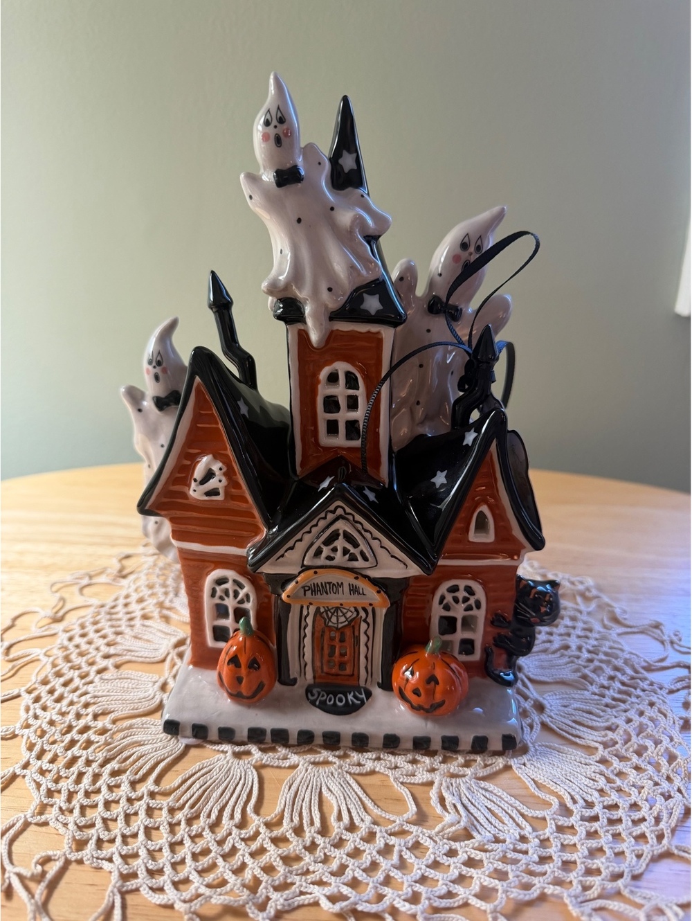 Halloween Phantom Hall Ceramic Candle House by Heather Goldminc